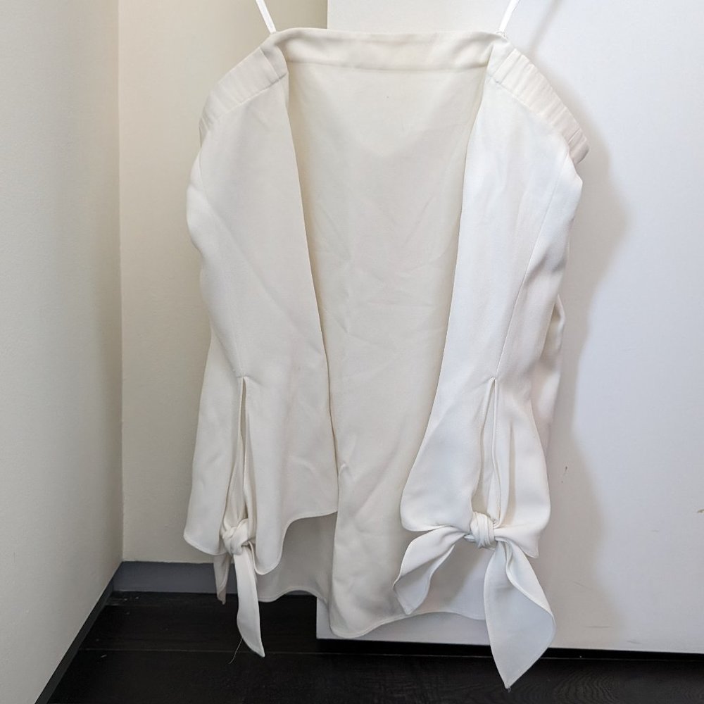 Club Monaco Sophiya Off-Shoulder White Tie-Sleeve Blouse 00 - Picture 3 of 4